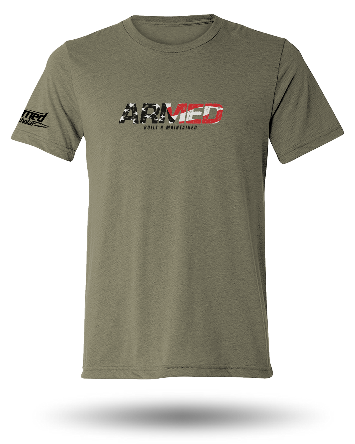 ARMED SCHOLAR ARMED BUILT &amp; MAINTAINED TEE - MILITARY GREEN