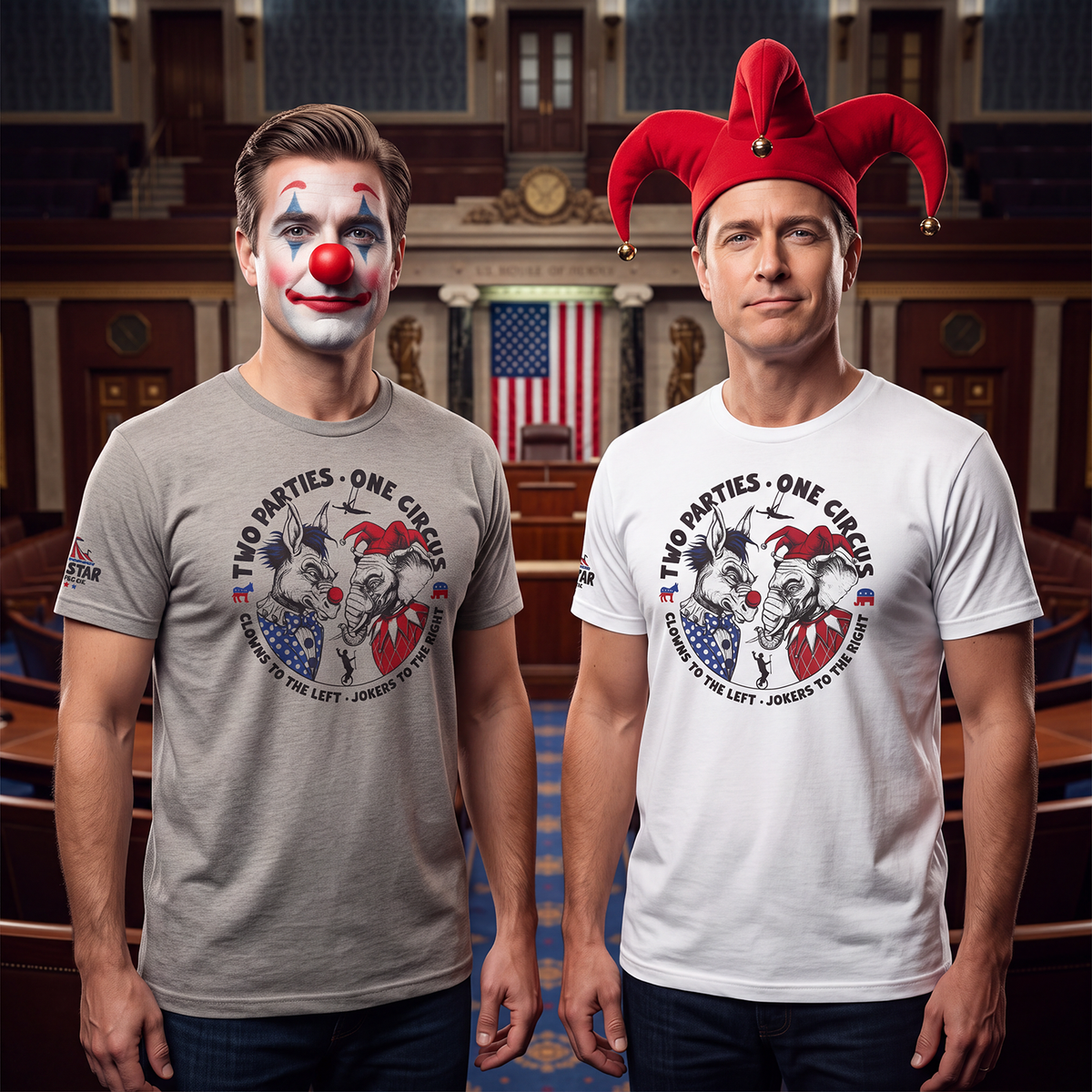 CLOWNS TO THE LEFT, JOKERS TO THE RIGHT TEE