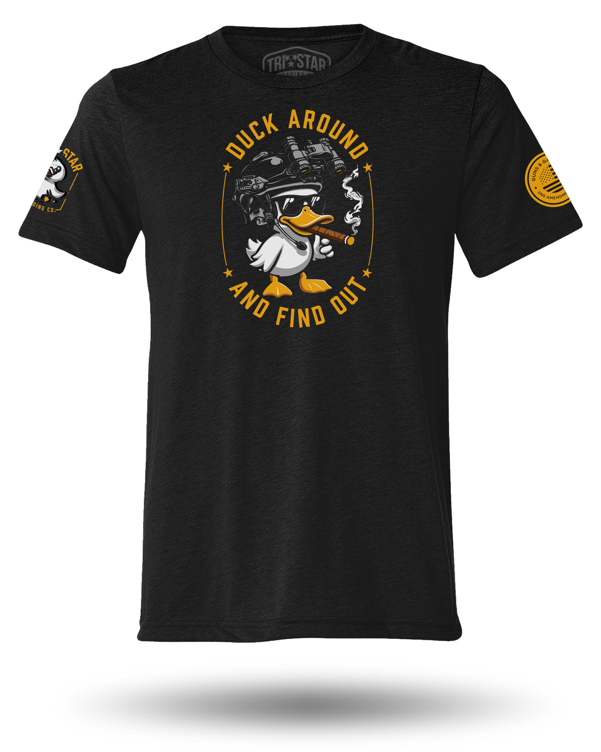 GUNS AND GADGETS DUCK AROUND TEE - BLACK