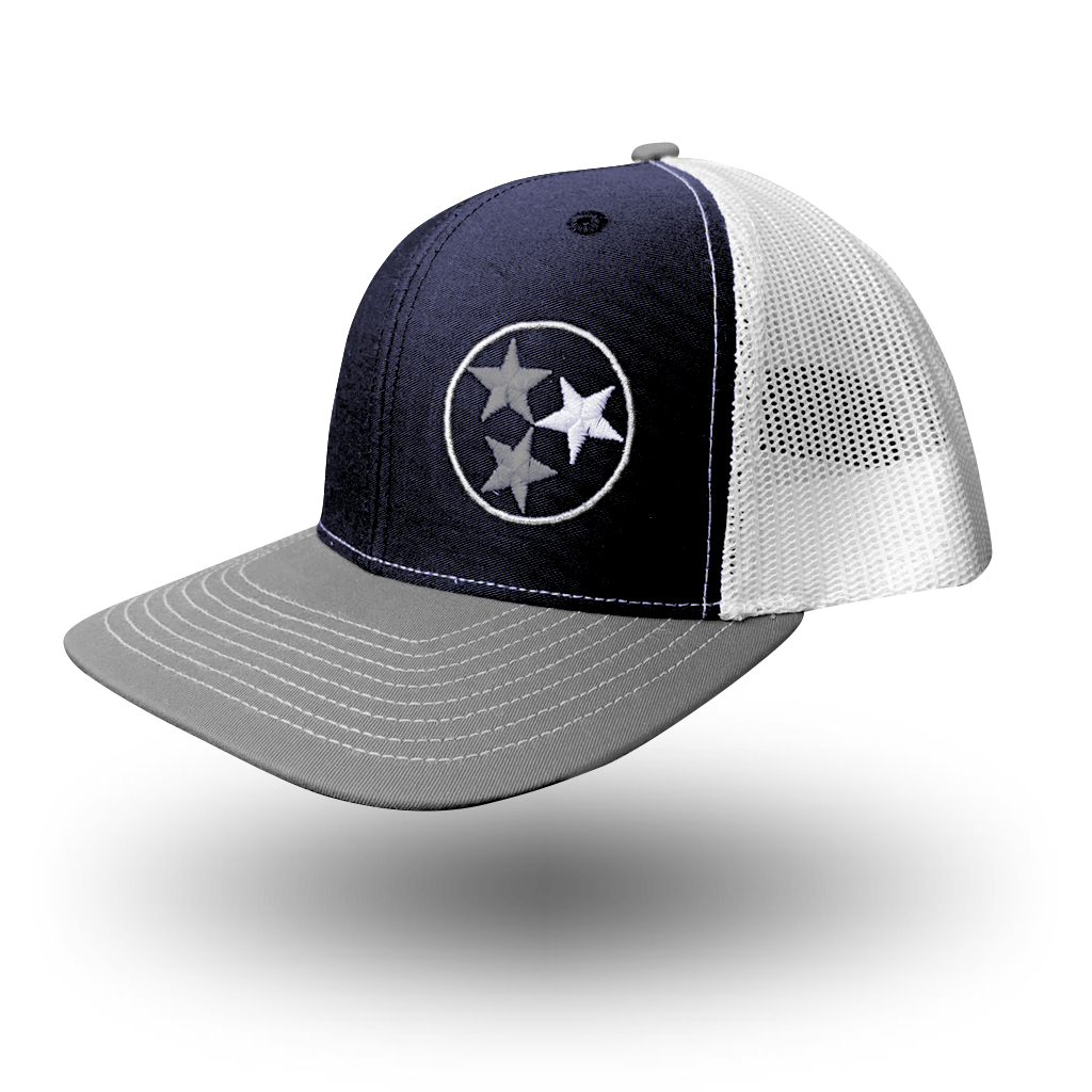 ANCHORS AWEIGH! US NAVY INSPIRED TRUCKER HAT - GRAY & WHITE